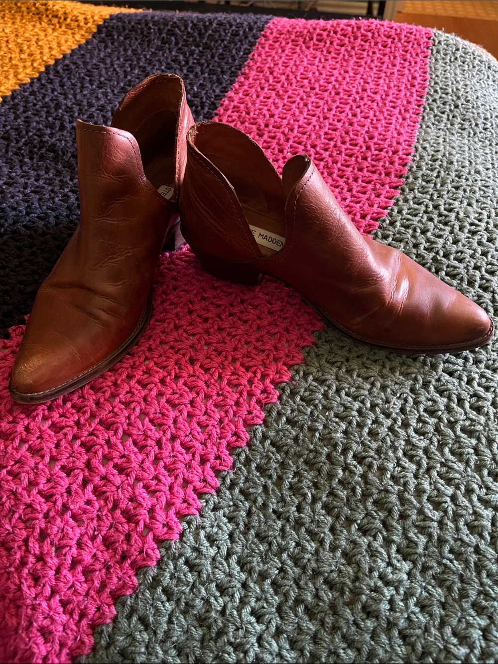 Steve Madden Brown Leather Cutout Ankle Booties